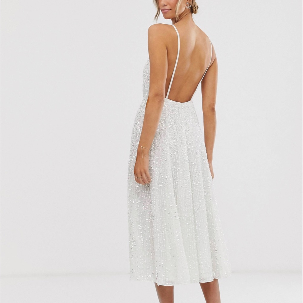 BRAND NWT  SIZE US 2 ASOS Eva White embellished sequin cami midi wedding dress